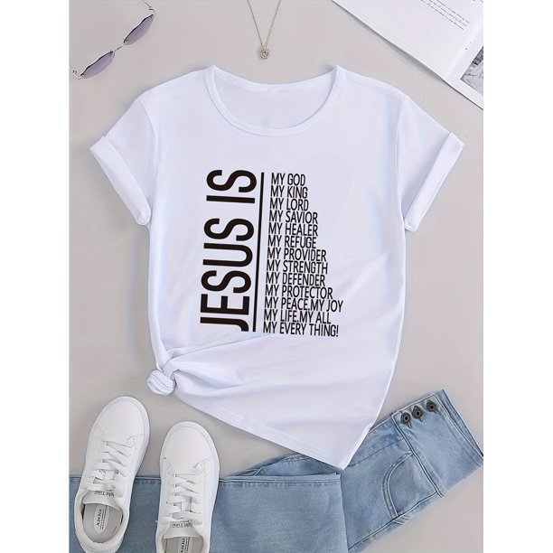 Men's Casual Sports Tee - "Jesus is My Everything" Letter Print, Loose Fit, Cotton, Round Neck, Machine Washable - Ideal for Summer Workouts & Leisure, Gym Shirts