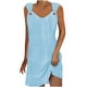 thumbnail image 1 of Mini vestido plisado sin mangas con cuello en V para mujer: informal, fluido, adecuado para fiestas/playa, se ajusta a la talla, 1 of 7