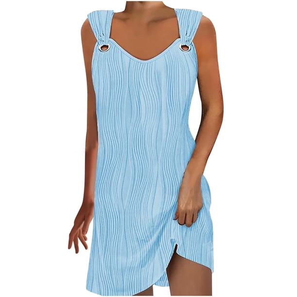 Mini vestido plisado sin mangas con cuello en V para mujer: informal, fluido, adecuado para fiestas/playa, se ajusta a la talla
