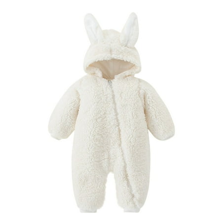 

SYNPOS 0-12M Baby Girl Boy Winter Faux Sherpa Rabbit Ear Hooded Snowsuit Jumpsuit