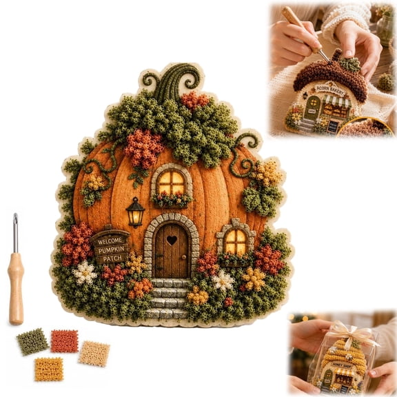 Fabric Poke Art Kit, No Sew Home Decor Craft for Adults Beginners(Pumpkin)