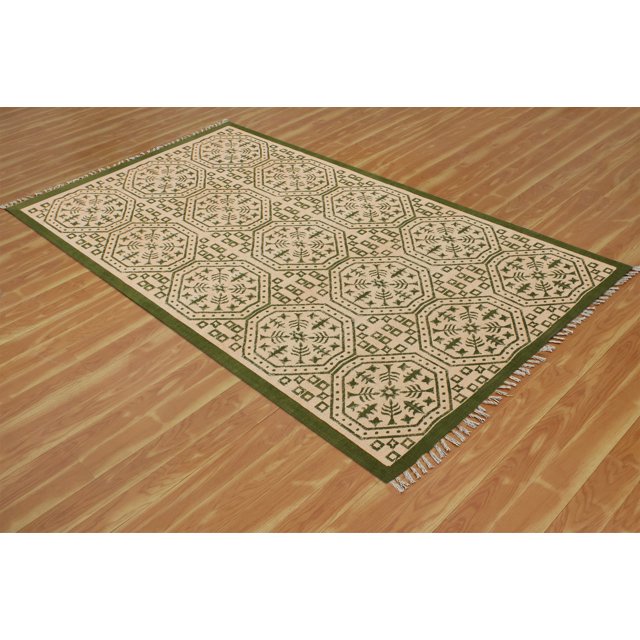 Casavani - 9'x12' Green Block Printed Cotton Area Rugs for Living Room Outdoor Patio Rugs