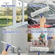 ITTAR 60 Window Squeegee with Long Handle, Glass Cleaning Tool Rubber Squeegee Cleaner Tool