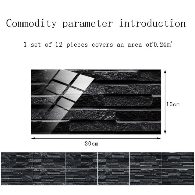 Adhesivos para cocina y baño, adhesivo decorativo para azulejos de cemento, adhesivo para pared, adhesivo para azulejos de pared para baño o cocina, autoadhesivo (gris negro, 12 unidades)