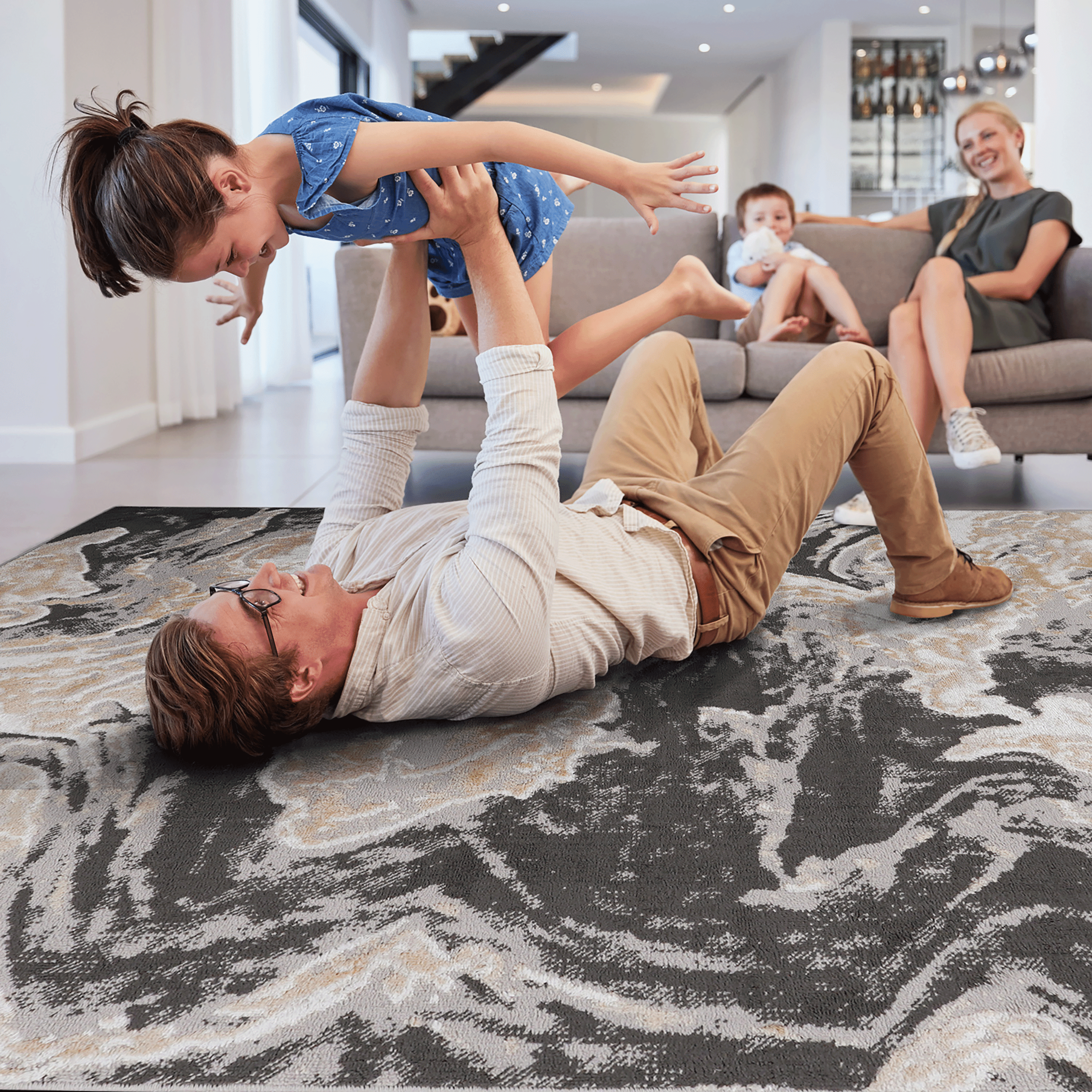 8' x 10' Grey Abstract Area Rug Non-Shedding Stain Resistant Medium Pile Carpet for Living Room Bedroom Dining Room Home Office Entryway