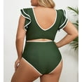 thumbnail image 5 of Inadays Women Plus Size One Piece Swimsuit Tummy Control Bathing Suits High Waisted Vintage Ruffle Swimwear, Army Green, 2XL, 5 of 7