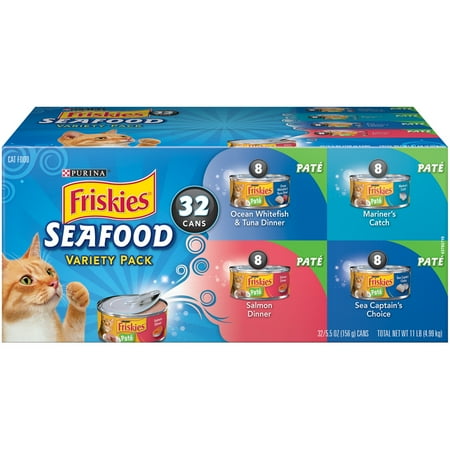 Purina Friskies Seafood Adult Wet Cat Food Variety Pack, 5.5 Oz. Cans (32 Pack)