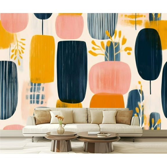 Peel and Stick Wallpaper Canvas Seamless Bright Shapes Geometric Shapes Bold Colors Pink Circles Modern Art Wall Mural Decor Self Adhesive and Removable 69in x 98in