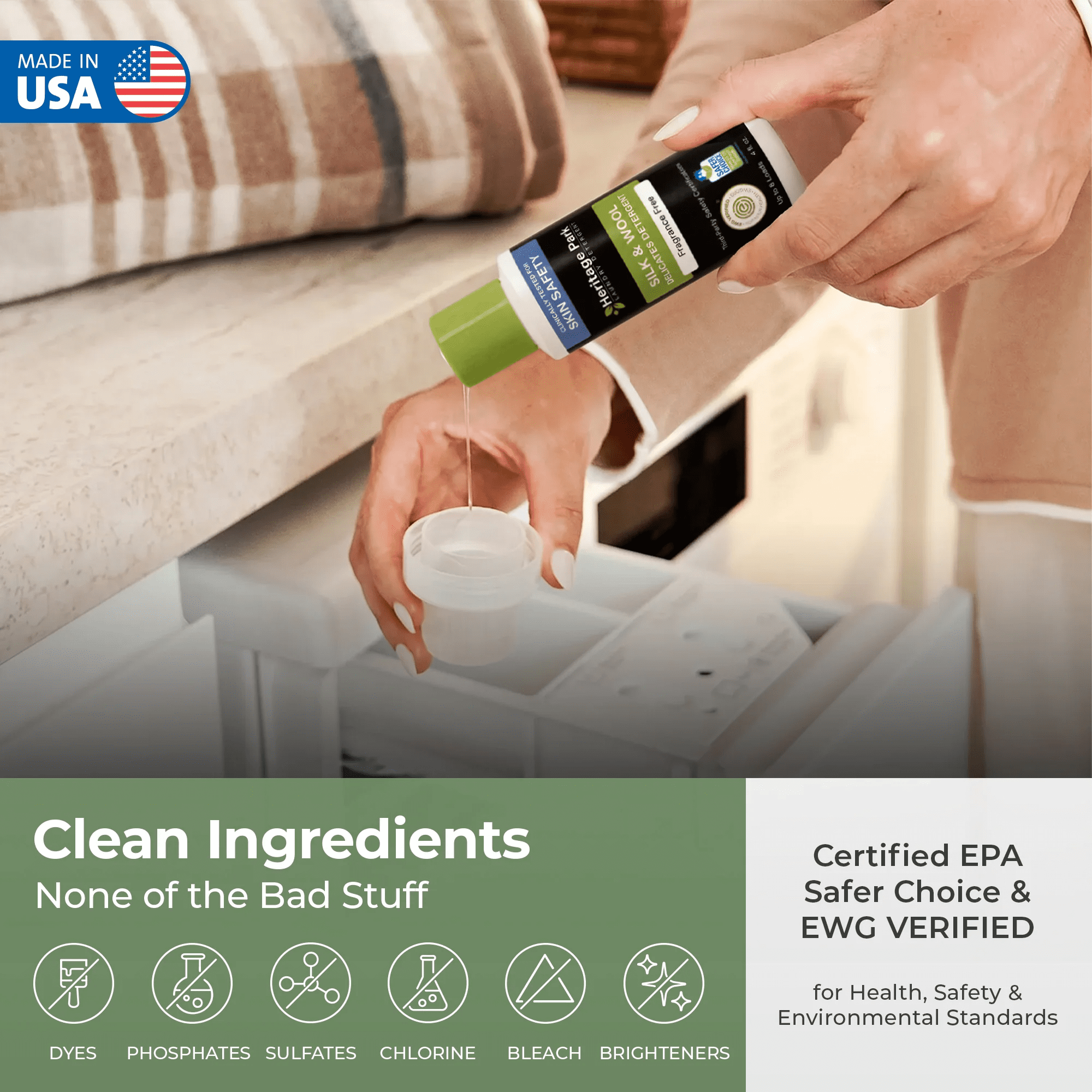 Heritage Park Silk & Wool Fragrance Free, Hypoallergenic, pH-Neutral Laundry Detergent - Dermatologist-tested, Sensitive Skin-Friendly, Enzymes-Free, Ultra Concentrated (4 Fl Oz)