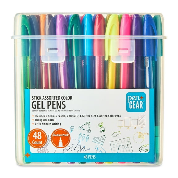 Pen+Gear Gel Stick Pens, Medium Point, 0.7 mm, Assorted Colors, 48 Count