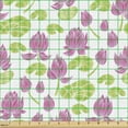 thumbnail image 2 of Floral Fabric by the Yard Upholstery, Rhythmic Tropical Lotus Flowers Motifs Pattern on Plain Backdrop, Decorative Fabric for DIY and Home Accents, White Pink and Shamrock Green by Ambesonne, 2 of 5