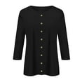 thumbnail image 4 of Cardigan Sweaters for Women Crew Neck 3/4 Sleeve Button Down Fall Blouses Open Front Solid Color Slim Fit Tunic Sweaters for Women Black S, 4 of 5