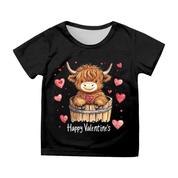 Angala Valentine's Day Children's Short Sleeve Top Printed T Shirt Casual Shirt Stlish Cute Girls Tops Tees Shirts 3-4 Years