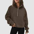 thumbnail image 2 of Xudanell Quarter Zip Pullover Women Cropped Hoodies Long Sleeve Pullover Sweatshirts 2024 Fall Winter Clothes with Pockets (Coffee,M), 2 of 4