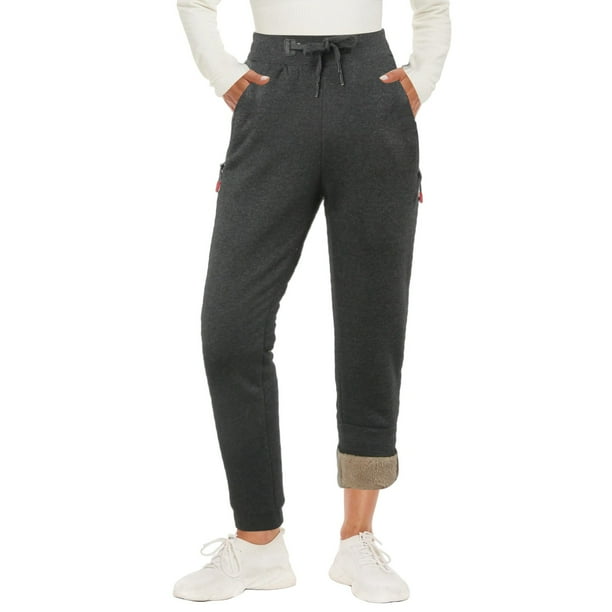 Gibobby Pantalones para mujer Pantalones deportivos con forro para mujer, pantalones deportivos con bolsillos, pantalones térmicos cálidos de invierno con cintura alta(Gris,G)