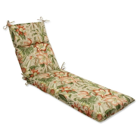 72.5" Green, Tan and Coral Tropical Garden Decorative Outdoor Patio Chaise Lounge Cushion