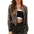 thumbnail image 1 of Chaqueta de lentejuelas para mujer INSPIRE CHIC con cierre de cremallera y bolsillos ocultos, chaqueta bomber M arcoíris, 1 of 8
