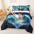 thumbnail image 3 of Castle Fairy Teens Wildlife Aurora Polar Bear Queen Comforter Set 3 Pieces,Snowy Pine Mountain Comforter Sets Queen,Teal White Blue,Navy Blue Reversible,1 Comforter and 2 Pillowcases, 3 of 6