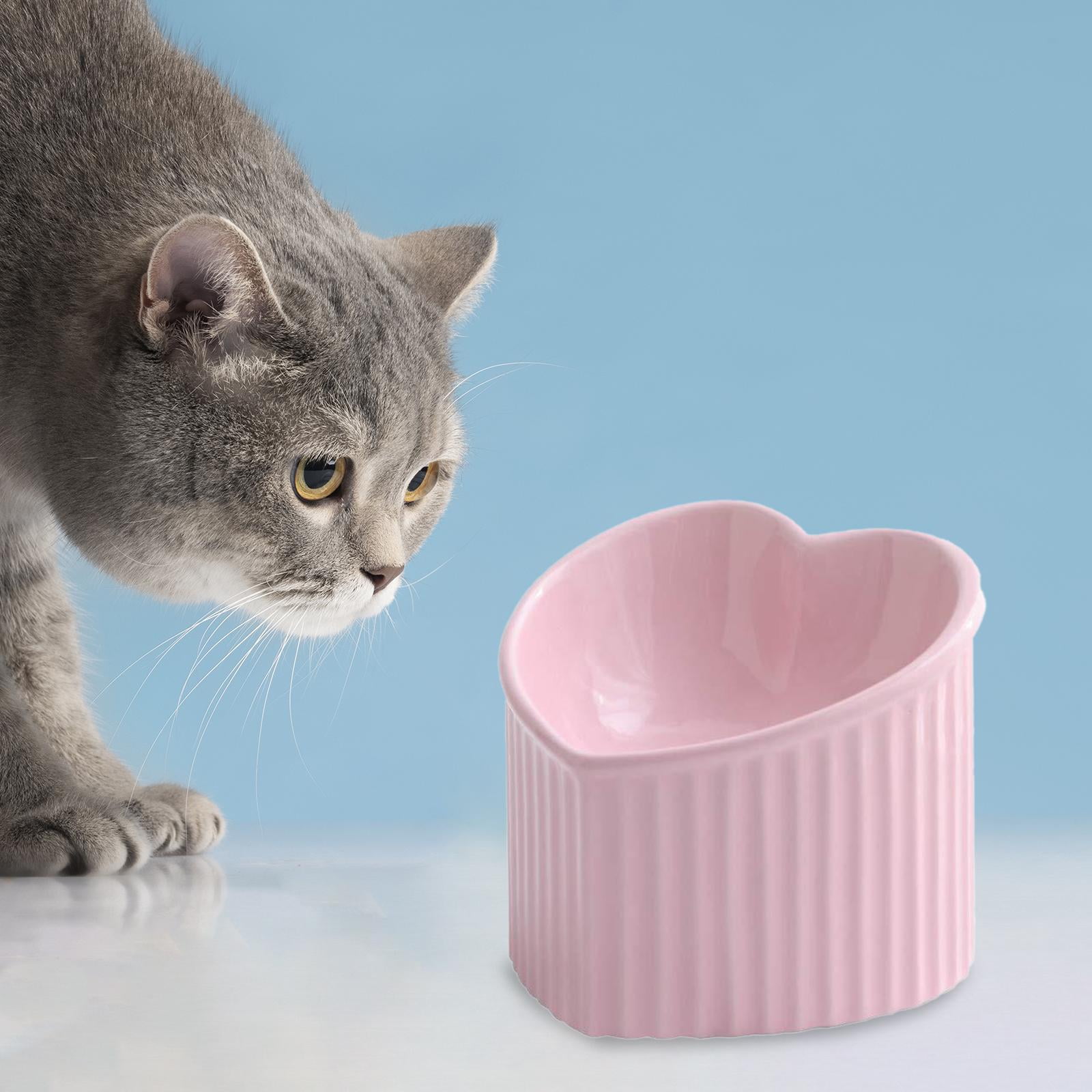 Ceramic Tilted Elevated Cat Bowl Heart Shape Porcelain Easily Wash Food