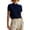 Navy, variant on Women's Hidden Buttons Placket Tops Lightweight Soft Stand Collar Short Sleeve Blouses Loose Fit Dressy Casual Solid Color Business Shirts S