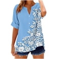 thumbnail image 2 of Mifsaly Womens Summer Tops V Neck Floral Print Short Sleeve Linen Top Casual Loose Fit Button Down Work Office Versatile Fashion Shirt S, 2 of 5