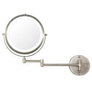 8.75" Wall Mounted LED Lighted Makeup Mirror - 10x/1x Magnifying Vanity Mirror 360 Degree Swivel Satin Nickel Finish 18.5" Extended Arm