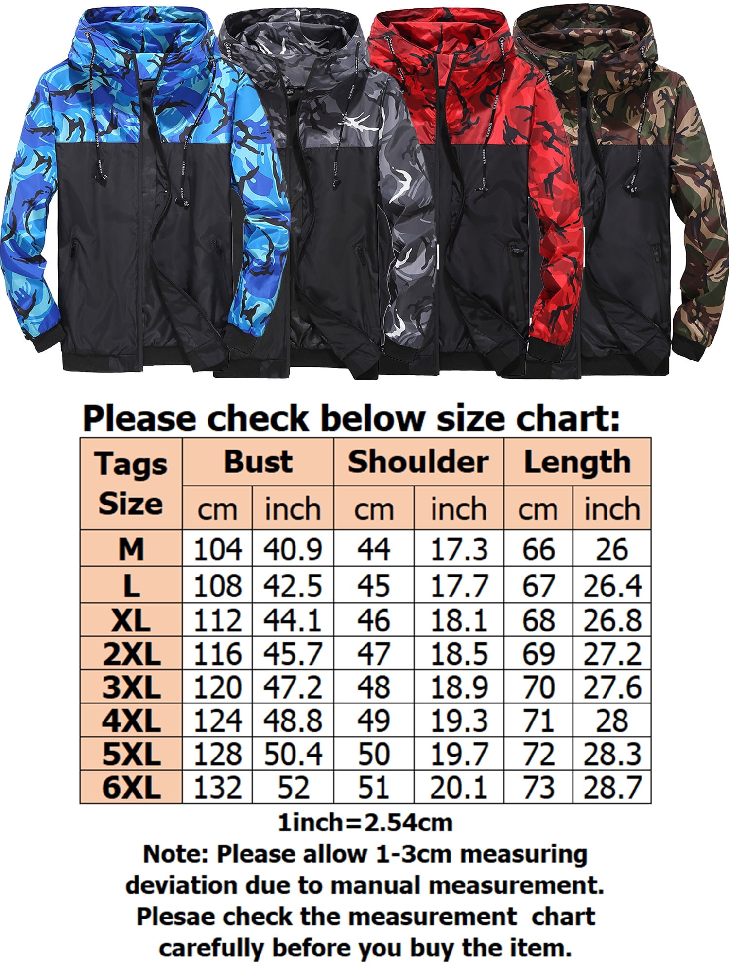 Colisha Mens Camo Jacket Casual Plus Size Lightweight Windproof Waterproof Coat Hooded Zipper Jacket Outwear Raincoat