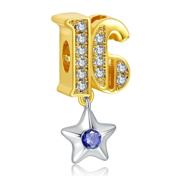 925 Sterling Silver Charm for Bracelets Number 16 Dangle Charm Women Bracelet Charm