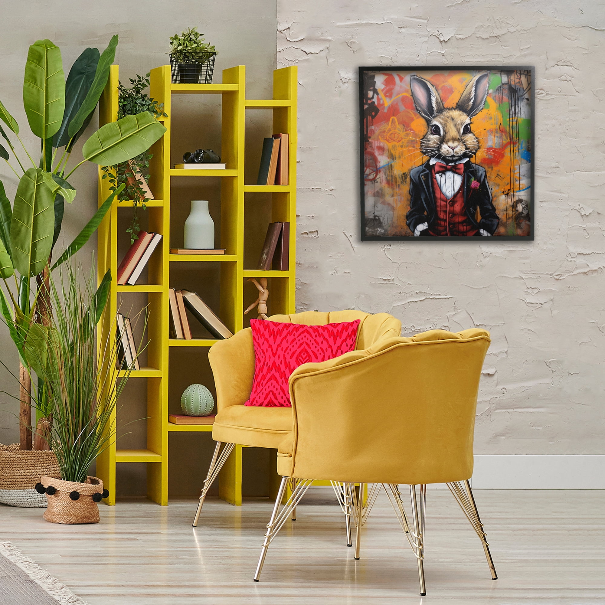 Stupell Industries Urban Graffiti Rabbit Animals & Insects Painting Black Framed Art Print Wall Art, 24 x 24