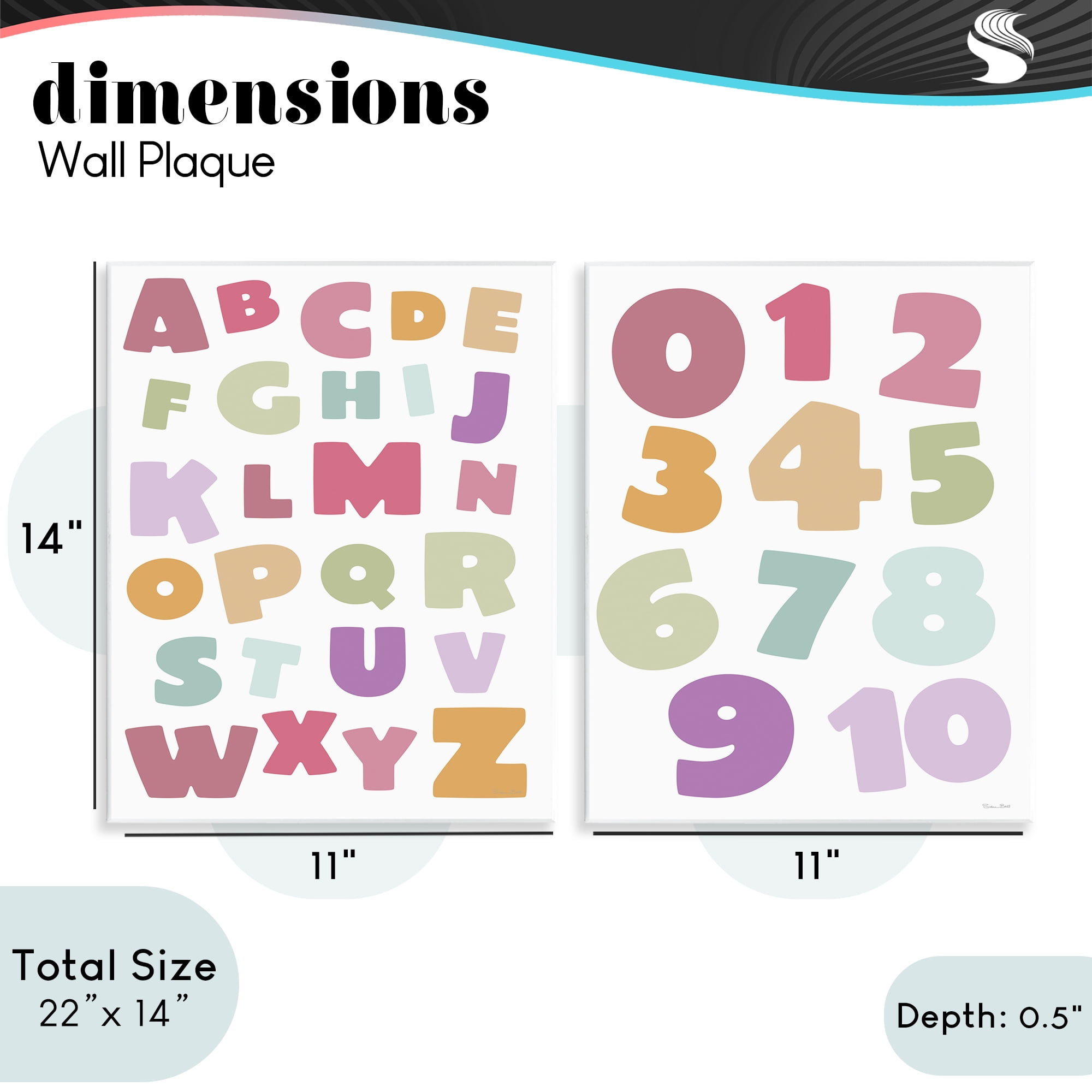 Stupell Industries Muted Letters & Numbers Educational 2 Piece Wall Plaque Art Set, design by Susan Ball