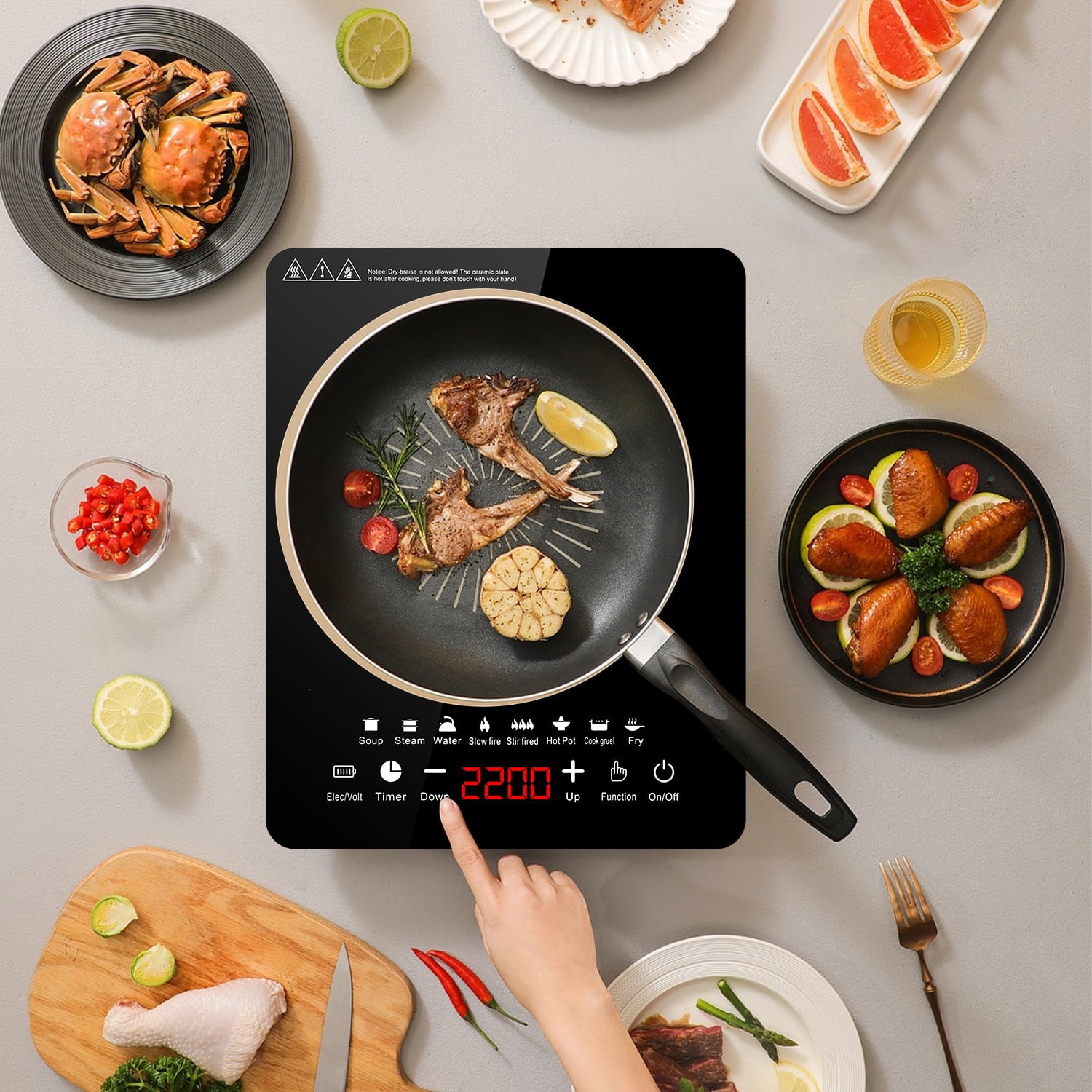 Cikuci 2200W Portable Induction Countertop Burner, 8 Temp Levels, Timer,  Auto Pot Detection, Child Safety Lock