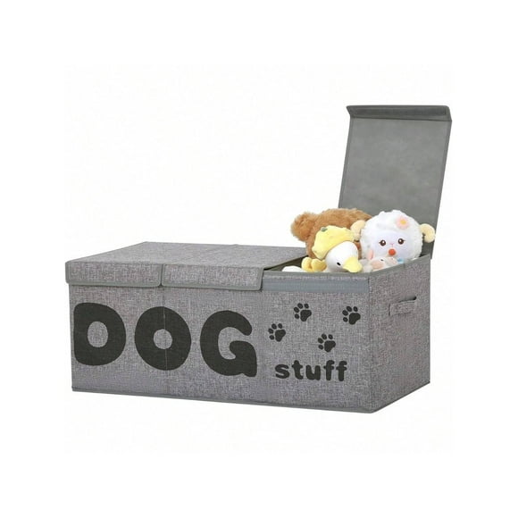 Dog Toy Storage Box Large Dog Toy Bin, 3 Grids Dog Toy Storage Basket With Lid, Foldable Storage Bin for Dog Toys, Dog Toy Basket for Pet Supplies, P