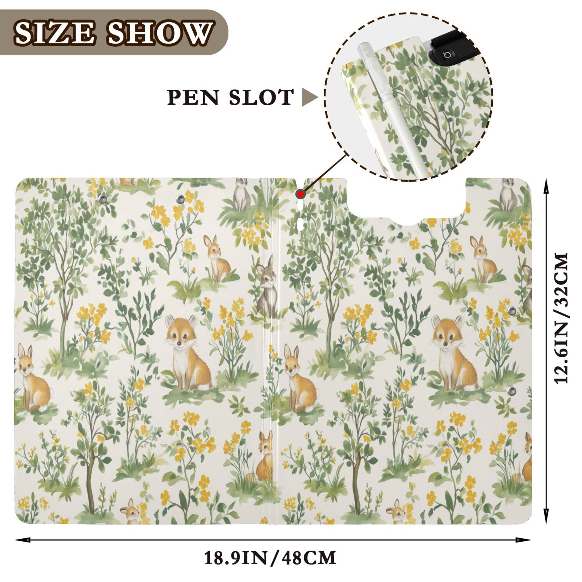 FORMRS A4 Clipboard Folder with Pen Holder Horizontal Foldable School Office Binder, Watercolor Animals Pattern