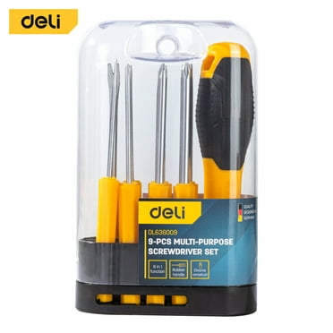 Deli Comfort Grip Magnetic Screwdriver Set, Yellow 9 Pieces