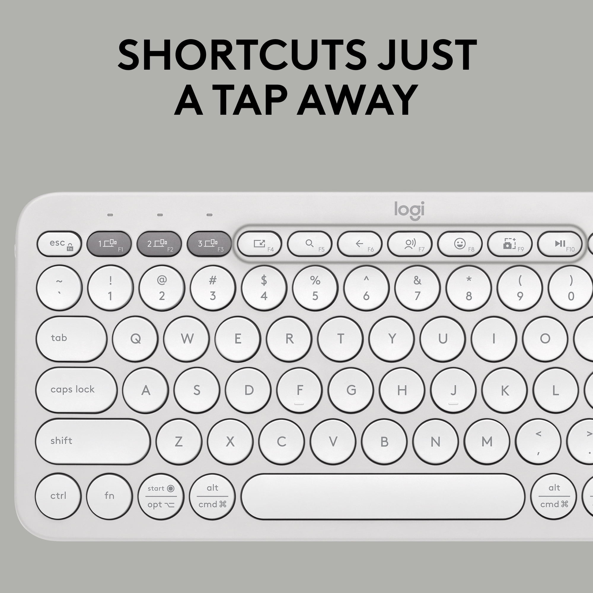 Logitech Pebble Keys 2 K380s, Multi-Device Bluetooth Wireless Keyboard with Customizable Shortcuts, Slim and Portable, Tonal White