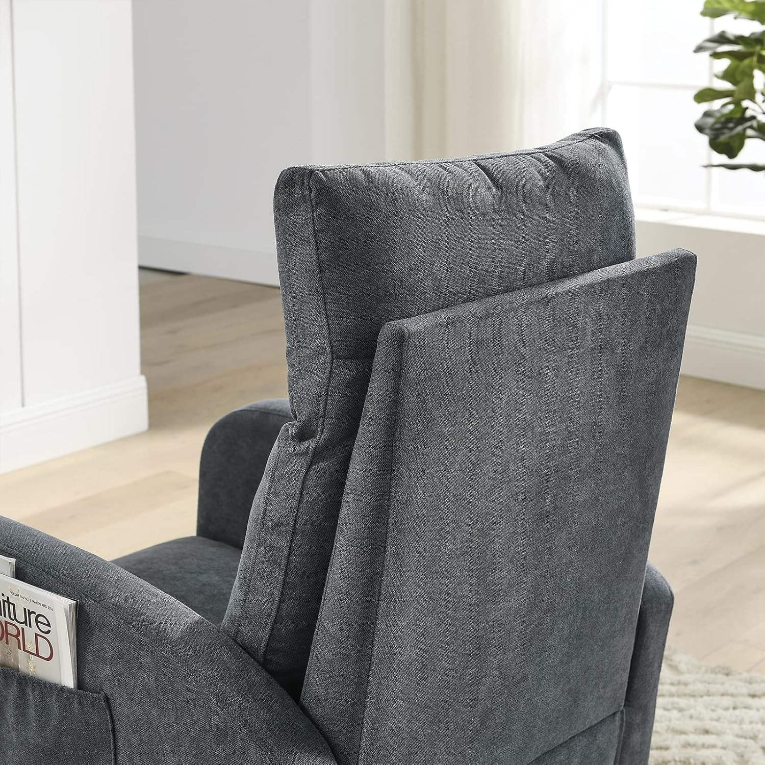 Nursery Rocking Glider Chair, Modern Fabric Tall Back Accent Rocker Chair Upholstered Arm Chair w/Side Pockets, Modern Leisure Single Sofa for Living Room, Hotel, Bedroom, Office, Grey