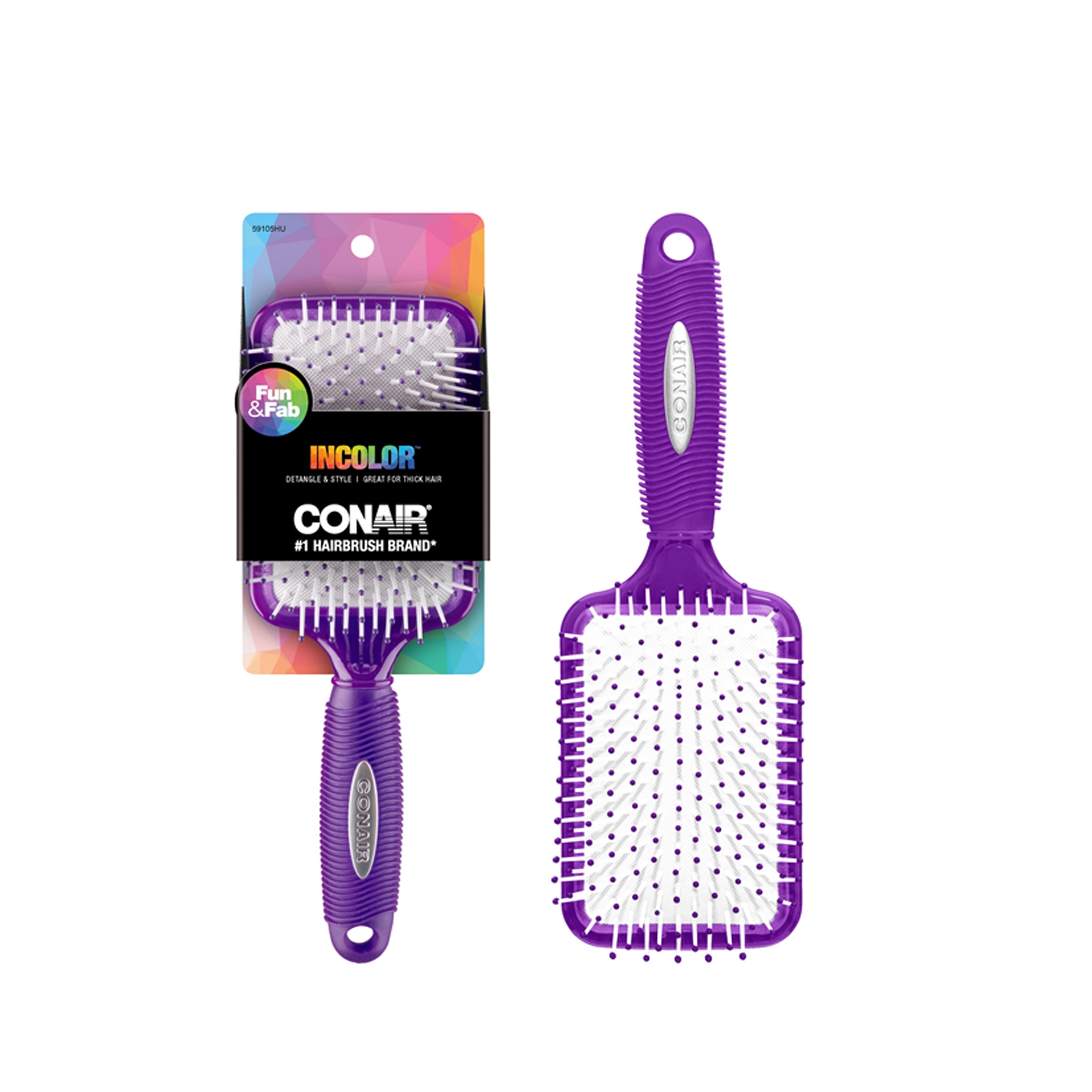 Conair in Color Nylon Bristle Paddle Hairbrush, Colors Vary - image 5 of 9