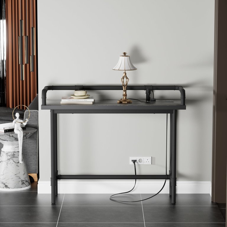 VECELO Extra Long Narrow Sofa/Console Table with Charging Station & Po