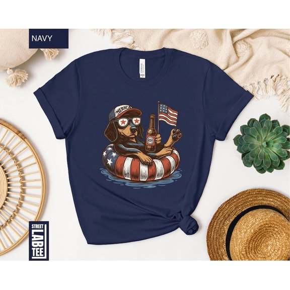 Dachshund Fourth July American Flag Graphic Design T-Shirt