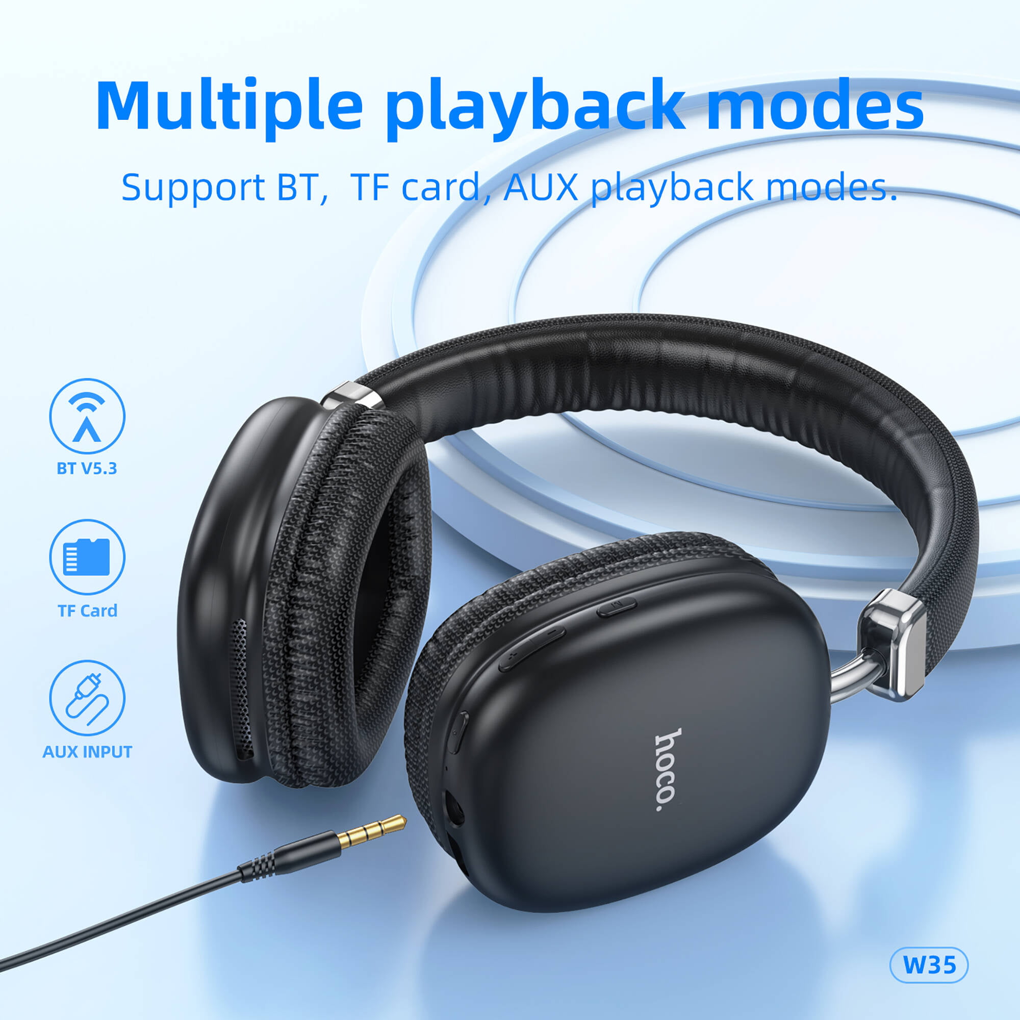 Audífonos Inalámbricos Diadema Bluetooth 5.3 Hoco W35 Color Plateado