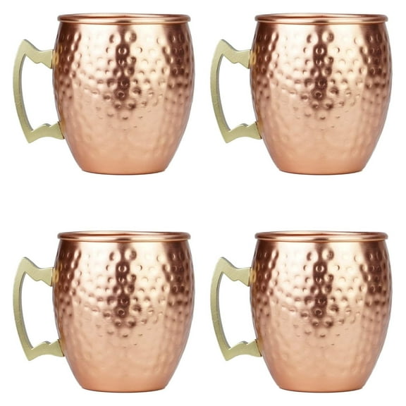 Moscow Mule Mugs set of 4,Aluminum Hammered Handcrafted Cups for Cocktail Drink, Beer Bar Party Gifts-Copper Color 19oz