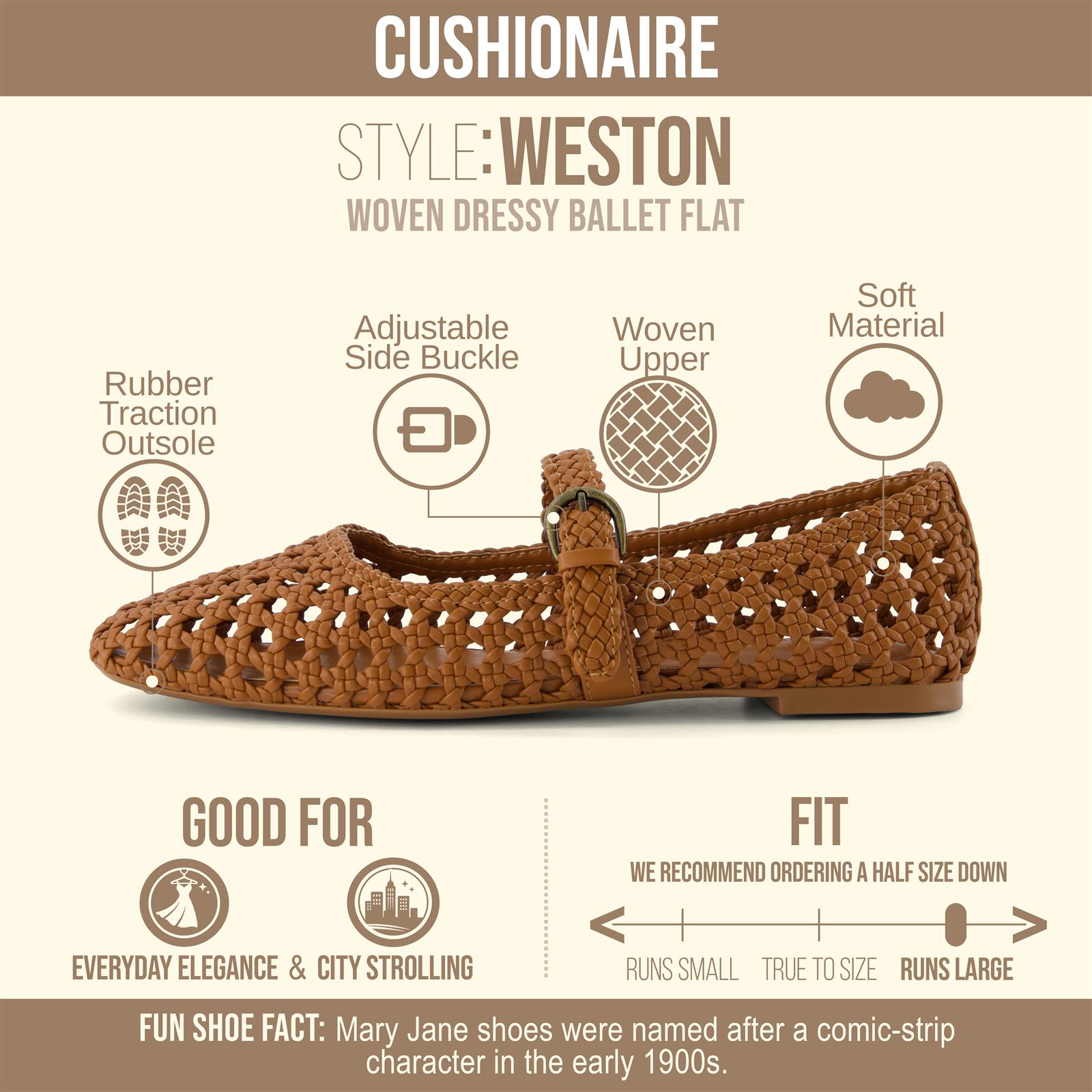 Cushionaire Women's Weston Hand-Woven Mary Jane Flats photo 3