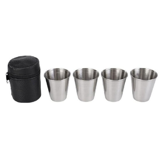 SIEYIO Pack of 4 Compact Camping Cups Wine Mugs with Case Stackable Drinking Cups Suitable for Outdoor Activities