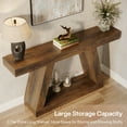 thumbnail image 3 of Finmind 55-Inch Farmhouse Console Table，2-Tier Wood Entryway Table for Hallway, Brown, 3 of 7