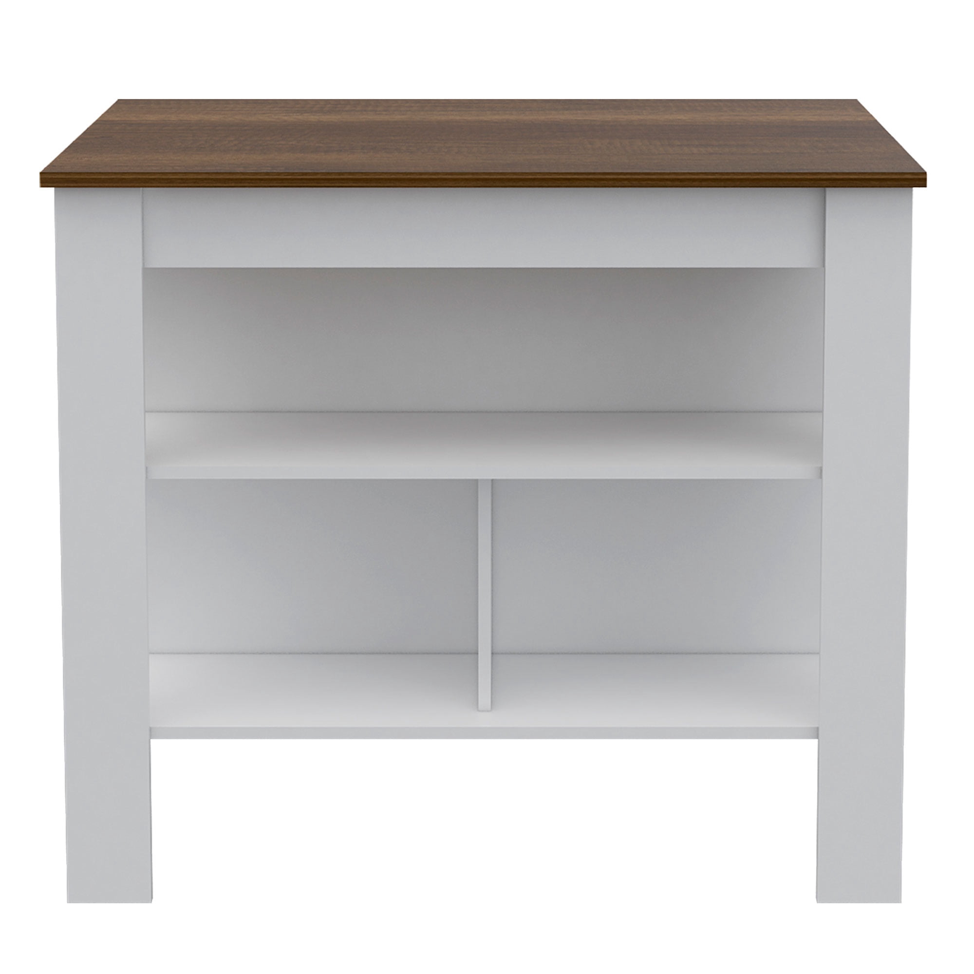 TUHOME Cala Spacious Wooden Top Kitchen Island w/3 Shelves, White & Caramel