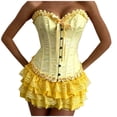 thumbnail image 2 of Xdegoge Women Sweetheart Neck Corset Dress Strapless Lace Ruffle Solid Color Bodycon Mini Outfit Flattering Wear for Gothic Party Club, 2 of 5