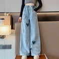 thumbnail image 3 of Girls Wide Leg Jeans Casual Spring Denim Pants Baggy Loose Elastic Waist Girlfriend Long Trousers Valentine's Day, Sky Blue, 14 Years, 3 of 6