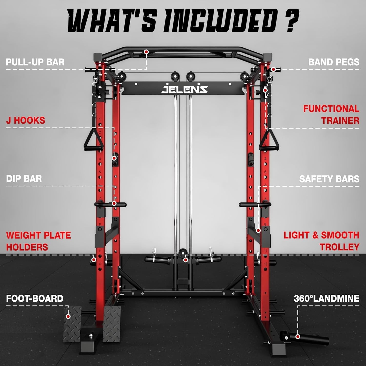 Squat Rack for Home Gym, 2000LBS Power Rack with Adjustable Pulley System, Power Cage Workout Equipment with LAT Pulldown and Training Attachment