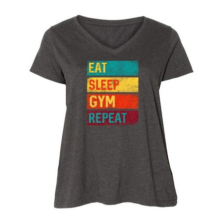

Inktastic Fitness Eat Sleep Gym Repeat Women s Plus Size V-Neck