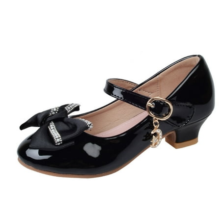 Caqnni Girls Dress Shoes Toddler Flower Girl Low Heels Mary Jane Flat Princess Ballet Shoes for School Uniform Wedding(Little/Big kid) (Black 32)